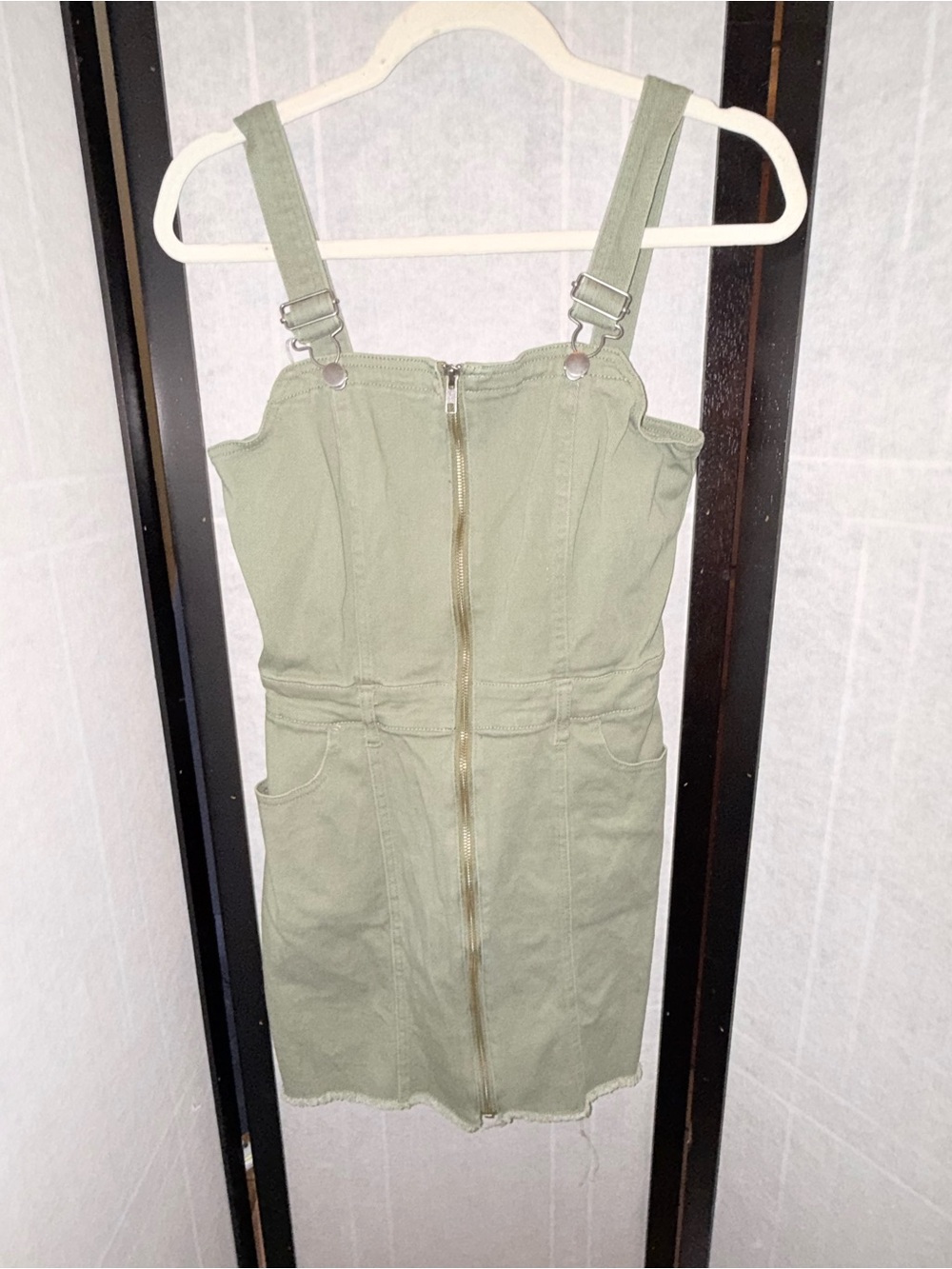 Tinseltown Olive Green Zip-Front Pinafore Mini Dress